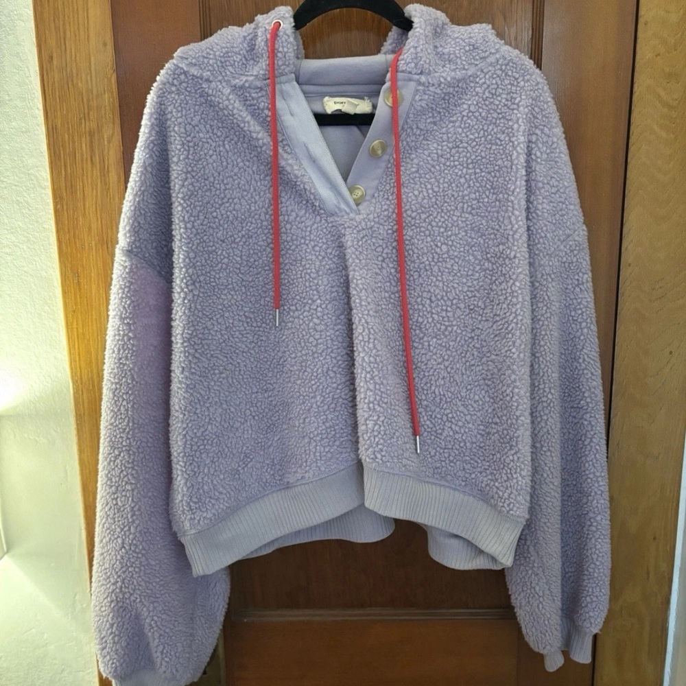 Anthropologie Women's Quinn Sherpa Cropped Fleece Hoodie in Purple XL